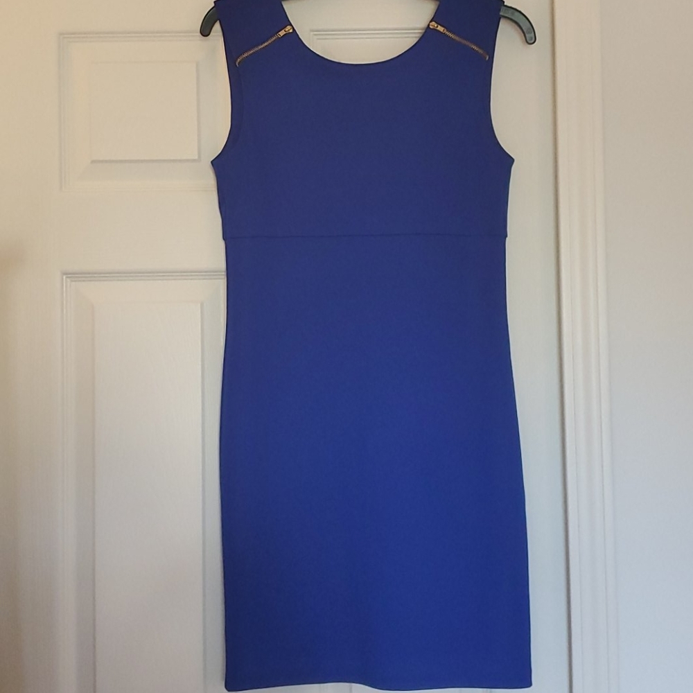 Aqua Cobalt Blue Dress w/Gold Zipper detail